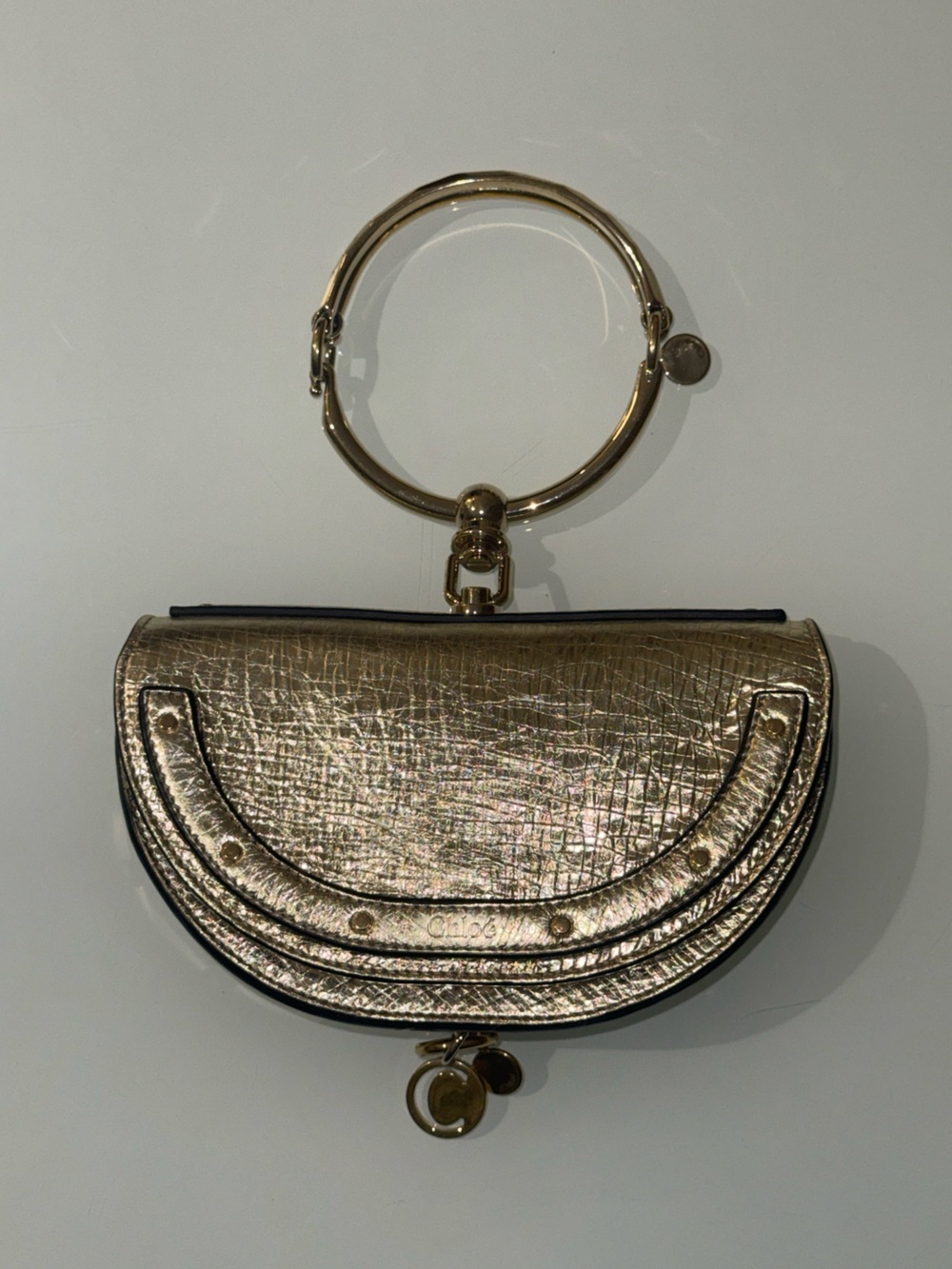 Chloé Small Nile Metallic Leather Minaudière Bracelet Bag